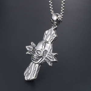 Men's Stainless Steel Skull <b>Cross</b> Pendant Necklace Punk Gothic Style SP529 - Product Image 2