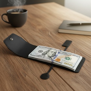 Boshiho Anti-Theft Slim RFID Leather <b>Wallet</b> with Vintage Thread Pattern Front Pocket <b>Metal</b> Money Clip Nylon Lining - Product Image 2