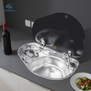 Cuisinière à <span class=keywords><strong>gaz</strong></span> GPL portable en acier inoxydable 304 au design moderne avec évier intégré <span class=keywords><strong>et</strong></span> couvercle en verre trempé <span class=keywords><strong>pour</strong></span> <span class=keywords><strong>camping</strong></span>-cars, caravanes <span class=keywords><strong>et</strong></span> cuisines de véhicules de loisirs - Product Image 1