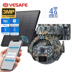 VESAFE Câmera de Rede para Caça ao Ar Livre Camuflagem Trail 3MP 4G Cartão Sim Bateria Solar PTZ Mini Câmera