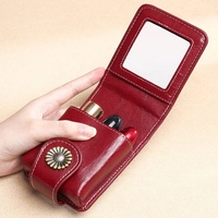 Étui à rouge à lèvres personnalisé en cuir PU avec miroir, motif floral vintage, portable, pour gloss et rouge à lèvres, mini organisateur de cosmétiques pour sac à main