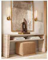 Table d'entrée en travertin crème de style Wabi Sabi Meubles de salon en marbre Couloir Longue table console en travertin