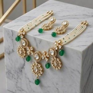 Conjunto de Collar con Cuentas Kundan de Plata 925 y Piedra Verde, Joyería Nupcial con Pendientes para Bodas y Fiestas - Product Image 5