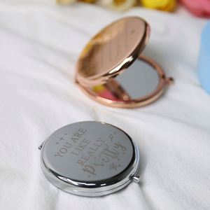 Miroir de poche fantaisie en métal gravé au laser, logo personnalisé, style vintage moderne, portable, mini, petit miroir pliant en verre pour maquillage - Product Image 1