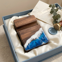 Support de téléphone en bois haut de gamme, résine océanique 3D, bambou massif, moderne et élégant, support de bureau pour smartphone, promotionnel pour entreprises