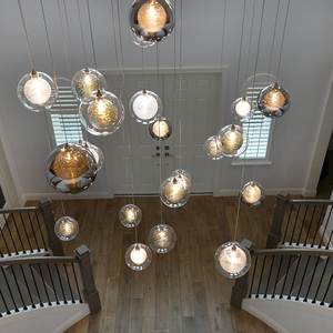 Candelabro de <span class=keywords><strong>techo</strong></span> <span class=keywords><strong>Led</strong></span> de escalera nórdica para dormitorio, mesita de noche, lámpara colgante de pantalla de cristal doble, <span class=keywords><strong>luminaria</strong></span> múltiple de suspensión - Product Image 1