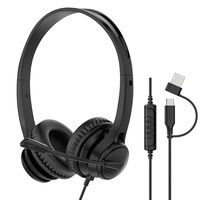 Casque filaire pour centre d'appels avec contrôle intégré USB, écouteurs de bureau IPX4, personnalisable OEM, vente en gros directe usine