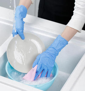 OEM ODM قفازات النتريل عالية المرونة خالية من المسحوق يمكن التخلص منها أزرق مطاط واقي للطعام الصيف الإنجليزية - Product Image 1