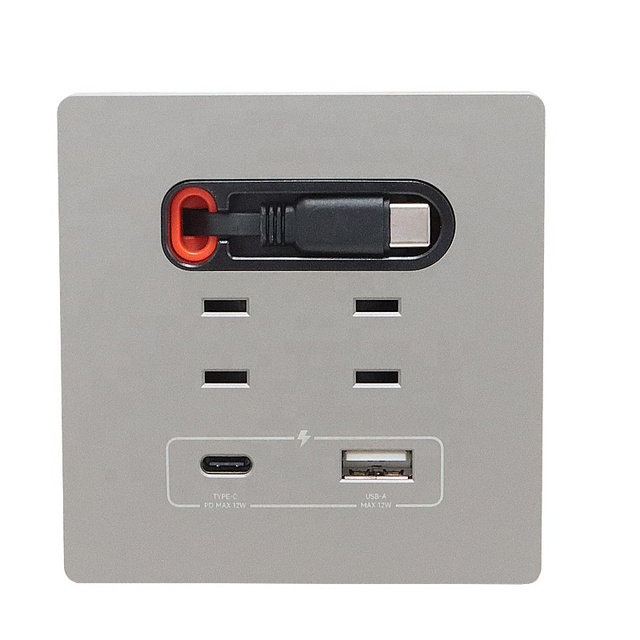 Morden Style 12W Fast Charging Type-C Wall Outlet Retractable Desk USB Socket with 3A Industrial ABS Material