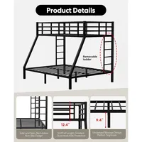 Futon double réglable moderne avec cadre en acier noir pour lit superposé en métal pour la maison, chambre, hôtel, école ou appartement, salon