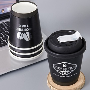 Vasos de Papel Desechables de Doble Pared con Tapa para Café, Vino, de 8oz, 12oz y 16oz, Biodegradables, con Estampado Dorado - Product Image 4