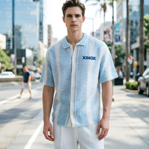 Camisa de punto personalizada para hombre, cárdigan informal de punto, camisas de punto de ganchillo para hombre, suéter de camisa abotonada extragrande para hombre - Product Image 1