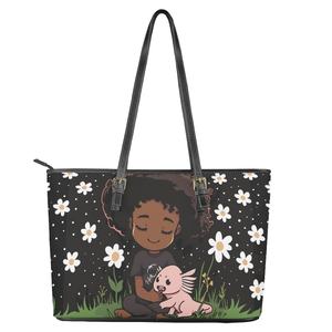 Venta al por mayor Pua flor Afro Girl bolso de cuero curvo para mujer patrón personalizado estampado mujeres Sling bolsos para viajes Pu bolsos de cuero - Product Image 4