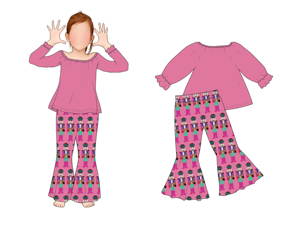 Cô Gái Mù<span class=keywords><strong>a</strong></span> Thu Trang Phục Thời Trang Rắn Dài Tay Áo Tắt Shoulder Tops Và Quần Chân Rộng Cô Gái Quần Áo Thiết Lập Tùy Chỉnh In Chuông Trang Phục - Product Image 3