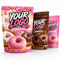 Sacs Mylar personnalisés pour donuts de 3,5 g, lot de trois pochettes avec fermeture éclair, emballage rose pour pâtisserie, desserts et snacks