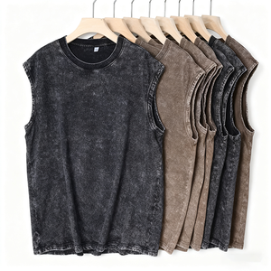 Débardeurs pour hommes en coton vierge, coupe ample, sans manches, effet délavé vintage, personnalisables avec logo, vente en gros - Product Image 1
