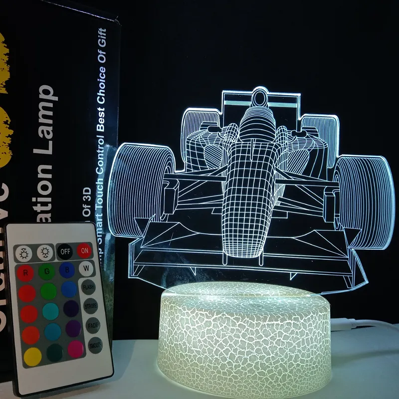 Lampe Led en forme de voiture de course F1, modèle 3D, veilleuse avec 7 couleurs changeantes, meilleur cadeau d'anniversaire, livraison gratuite