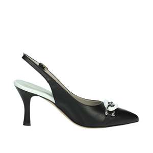 Donna Serena Women's Slingback <b>Pump</b> 1L5631DP Powder Heel Pointed Toe <b>Black</b> Leather - Product Image 4