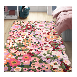 Nouvel arrivage de logo de conception florale moderne de luxe personnalisé grand tapis en laine touffeté à la main ensemble pour la maison salon chambre à coucher tapis - Product Image 2