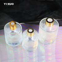 Bouteille diffuseur de parfum à roseaux en verre transparent de forme ronde avec étiquette personnalisée, matériau blanc de haute qualité, 100 ml, 120 ml, 200 ml, 350 ml, parfum à rayures