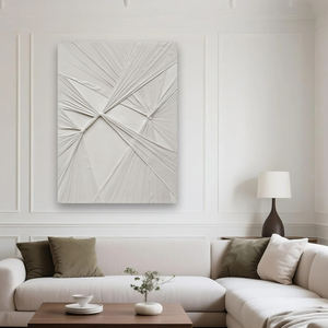 لوحة قماشية حديثة مؤطرة بخطوط بيضاء تجريدية، عمل فني للديكور المنزلي، لوحة جدارية 100×140 سم - Product Image 3