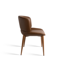Chaise de salle à manger moderne en gros, cuir PU marron et pieds en bois, durable, super confortable, pour la maison et l'hôtellerie