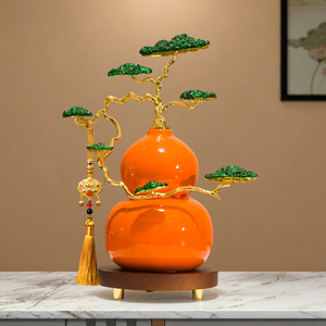 Adorno de Cerámica Estilo Chino con Forma de Calabaza, Decoración Feng Shui con Pino Dorado para Sala de Estar, Entrada, Regalo de Inauguración de Casa - Product Image 2