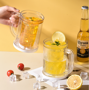 Tasse de congélation en gel à double paroi Tasses à glace pour <span class=keywords><strong>congélateur</strong></span> Tasses à <span class=keywords><strong>bière</strong></span> en plastique transparent avec poignée, 13.5 oz - Product Image 4