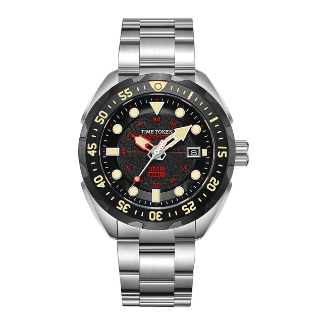 TIME TOKEN Men Business SEIKO Mechanical Movement 300m Diver Wristwatch Super Luminous 316L Stainless Steel Diving Watch
