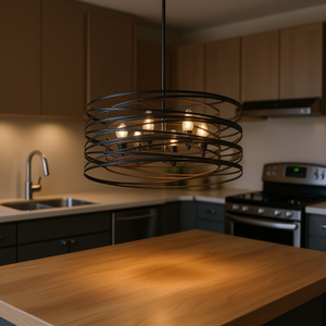 6 <b>Light</b> Rustic Industrial Pendant <b>Light</b> 24 In Black Walnut Metal Cage Chandelier Kitchen Island Lighting - Product Image 2