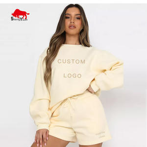 Костюм спортивный женский из 2 предметов, короткий свитшот с капюшоном и штаны, джоггеры, под заказ - Product Image 3