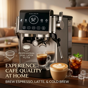 Machine à café expresso semi-automatique certifiée, à vente rapide, avec moulin à café réglable, mousseur à lait vapeur et fonction Cold Brew - Product Image 4