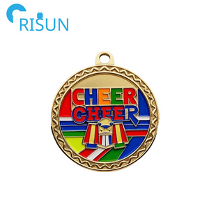 Medalla de alegría con purpurina de bronce dorado y plateado personalizada de alta calidad al por mayor para animadoras, medalla, trofeo, cintas para el cuello con estrellas - Product Image 2