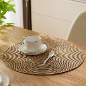 Round Paper Woven <b>Placemat</b> Brown And White Heat Insulating <b>Table</b> Mat <b>For</b> Dining Room Kitchen Use - Product Image 2