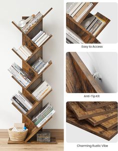 <span class=keywords><strong>OUHAN</strong></span> Étagères d'arbre sur pied à 8 niveaux avec salon, bureau à domicile, marron campagnard - Product Image 5