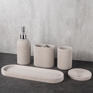 Ensemble d'accessoires de salle de bain en résine <span class=keywords><strong>5</strong></span> pièces Grès Effet Marbre Ensemble de salle de bain à domicile - Product Image 2