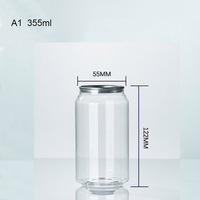 Bouteille de boisson cylindrique en plastique PET de 355 ml avec couvercle en aluminium, design personnalisé écologique pour le stockage de boissons, vin, bière, thé