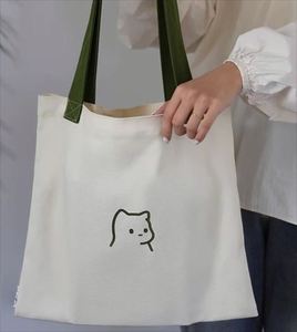 Bolsas de Almacenamiento Reutilizables para Mujer, Bolso Tote de Lona Estético con Tela de Algodón Natural, Correa para el Hombro - Product Image 3
