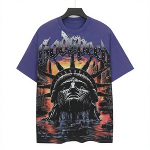 Street Style Retro Washed Profile Men's Hip Hop Oversized Hot Drill Printed 100% Cotton <b>Joker</b> <b>T</b>-<b>shirt</b> Customizable Logo OEM ODM - Product Image 4
