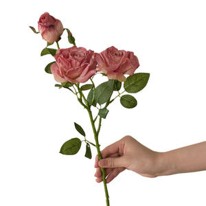 Fleur de soie française branche unique 3 tête bord brûlé Rose moderne maison salon décoration artificielle bouquet de fleurs séchées - Product Image 5