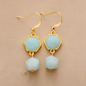 Boucles d'oreilles pendantes hexagonales en Amazonite, serties de zinc, bijoux de fête - Product Image 3