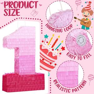 Cumpleaños Baby Shower Aniversario Fiesta Decoraciones Número Piñata Cumpleaños Piñata Gradiente <span class=keywords><strong>Rosa</strong></span> Piñata con Stick Blindfold - Product Image 5