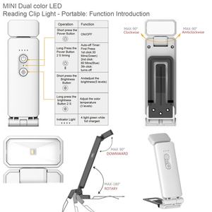 Lampe de lecture rechargeable pour lire au lit avec fonction mémoire - Protection des yeux, 3 températures de couleur, 5 niveaux de luminosité réglable - Product Image 3