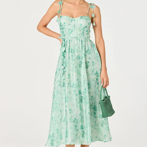 Solid Casual Summer Rayon Digital Printing Washable Midi Dress with Natural Waistline Floral 3D - Product Image 1