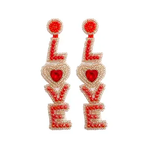 Fashion Creativity Heart-shaped Crystal LOVE Letters Earrings Handmade Boho Seed Beads Earrings Valentine's Day Jewelry