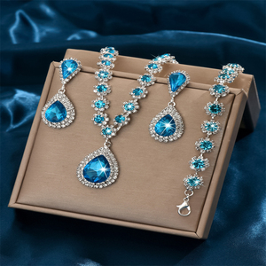 Three-Piece Bridal <strong>Wedding</strong> Jewelry Set Faux Diamond Flower Embellished Full <strong>Necklace</strong> and Earrings Stylish <strong>Ring</strong> Included - Product Image 6