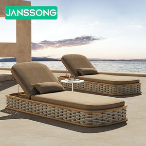 Meubles de patio Chaise longue en teck Lit lounge en rotin Mobilier d'extérieur Lit de bronzage en bois Meubles au bord de la piscine Chaises longues d'extérieur Lit de repos - Product Image 1