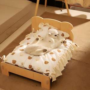 Lit pour chat en bois, niche pour animaux de compagnie, lit pour chat et chien, lit pour chat et chien de petite taille, taille XL, toutes saisons, housse amovible, doux et confortable - Product Image 4