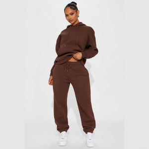 Ensemble de survêtement décontracté pour femme, marron, avec sweat à capuche et pantalon de jogging, coupe oversize, deux pièces, pour la détente - Product Image 1