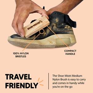 <b>Shoe</b> Mistri Hand Crafted Medium Nylon <b>Shoe</b> Cleaning Brush Premium Wooden Handle Durable Bristles for Sneakers Sports <b>Shoes</b> - Product Image 2